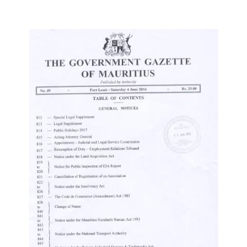 Document preview: code de commerce amendments — Document, Mauritius (CERFA n°code-de-commerce-amendments)