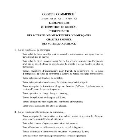 Document preview: code de commerce — Document, Mauritius (CERFA n°code-de-commerce)