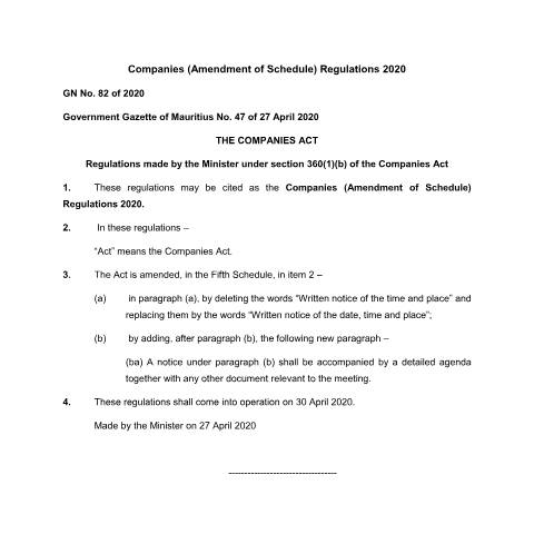 Document preview: GN. 82 of 2020 — Document, Mauritius (CERFA n°GN.-82-of-2020)