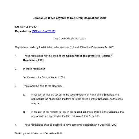 Document preview: GN. 166 of 2001 — Document, Mauritius (CERFA n°GN.-166-of-2001)