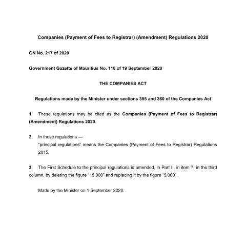 Document preview: GN. 217 of 2020 — Document, Mauritius (CERFA n°GN.-217-of-2020)