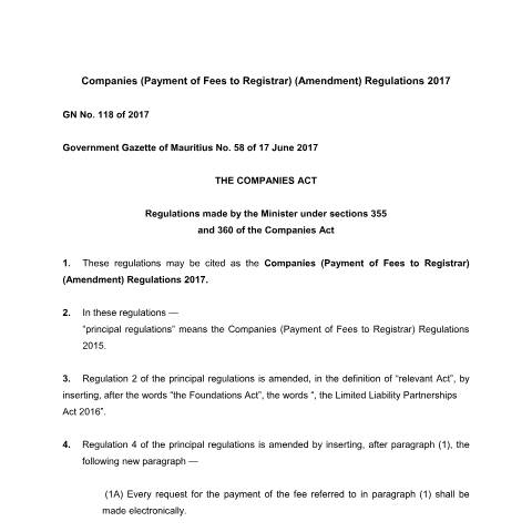 Document preview: GN. 118 of 2017 — Document, Mauritius (CERFA n°GN.-118-of-2017)