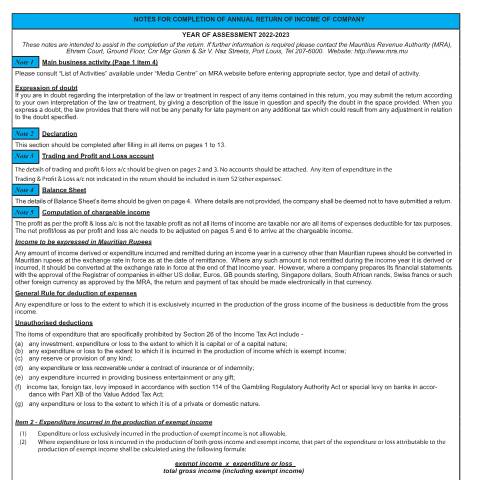 Document preview: 2022-2023 — Document, Mauritius (CERFA n°NotesCT03_2223)
