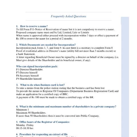 Document preview: FAQs — Guide, Mauritius (CERFA n°FAQs)