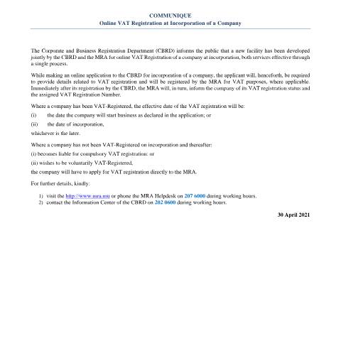 Document preview: Communique – Pdf — Notice / Circular, Mauritius (CERFA n°Communique-Pdf)