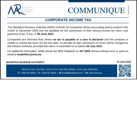 Document preview: Corporate Income Tax (15.06.21) — Reference, Mauritius (CERFA n°CorporateIncomeTax150621)