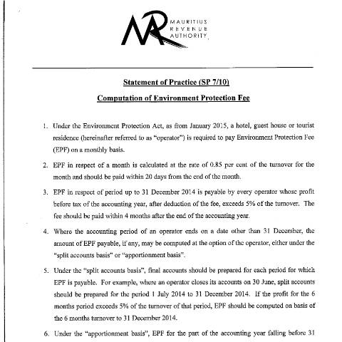 Document preview: Reviewed on 18 January 2016 — Document, Mauritius (CERFA n°EPF180116)