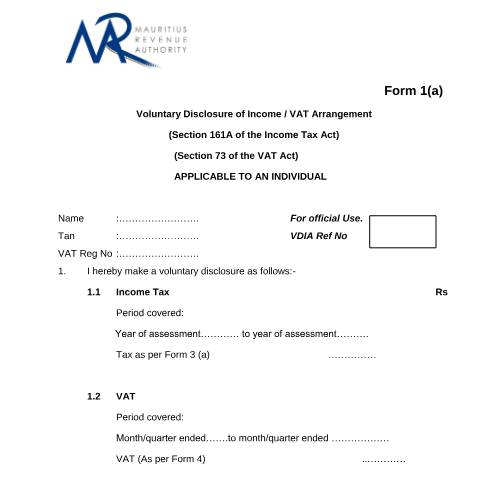 Document preview: Form 1a — Form, Mauritius (CERFA n°Form1aAmnesty2013)