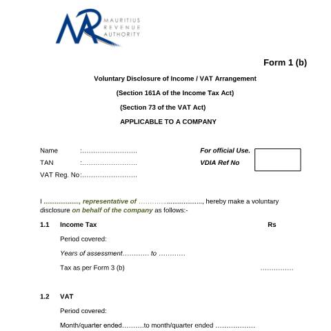 Document preview: Form 1b — Form, Mauritius (CERFA n°Form1bAmnesty2013)