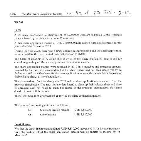Document preview: TR 261 — Document, Mauritius (CERFA n°TR261)
