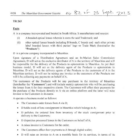 Document preview: TR 263 — Document, Mauritius (CERFA n°TR263)