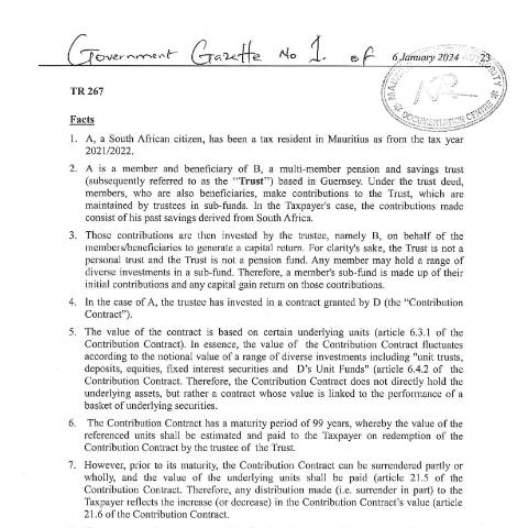 Document preview: TR 267 — Document, Mauritius (CERFA n°TR267)