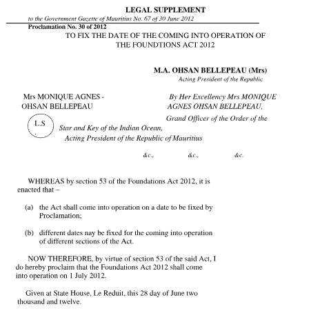 Document preview: Foundation_Act_2012 (01-09-2025) — Act / Law, Mauritius (CERFA n°Foundation_Act_2012-01-09-2025)