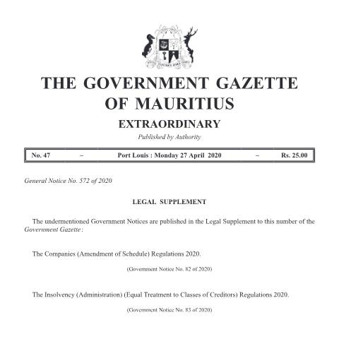 Document preview: Extra Ordinary Gazette No. 47 of 27 April 2020 — Document, Mauritius (CERFA n°Extra-Ordinary-Gazette-No.-47-of-27-April-2020)