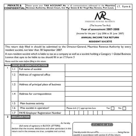 Document preview: 2007/2008 — Form, Mauritius (CERFA n°ReturnSoc)