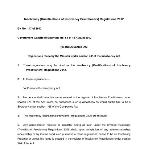 Document preview: GN No. 147 of 2012 — Document, Mauritius (CERFA n°GN-No.-147-of-2012)