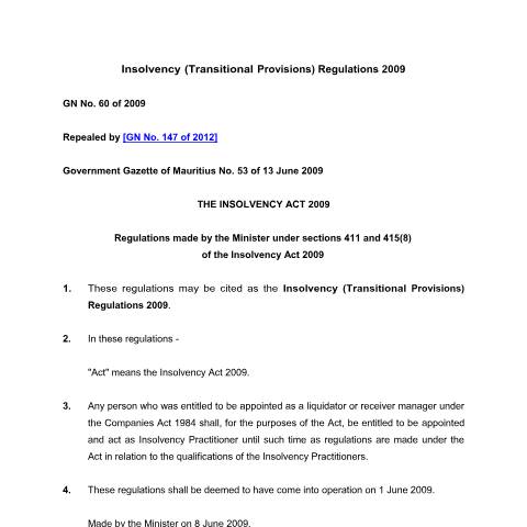 Document preview: GN No. 60 of 2009 — Document, Mauritius (CERFA n°GN-No.-60-of-2009)