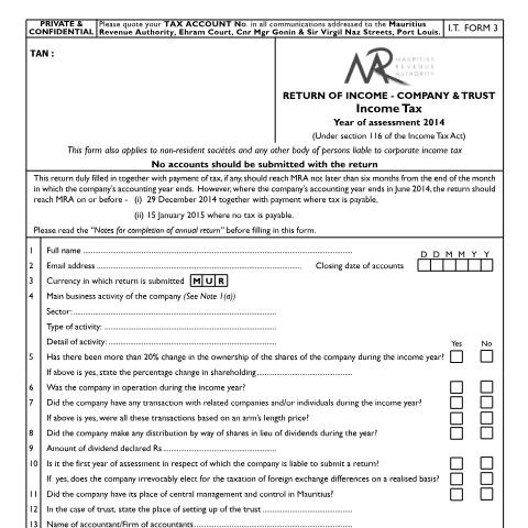 Document preview: I.T Form 3 — Form, Mauritius (CERFA n°20140120_IT033A)