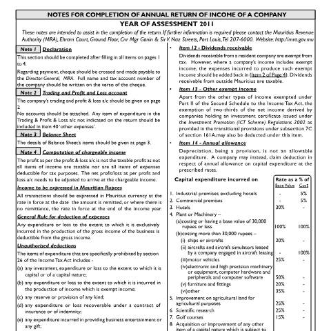 Document preview: Notes on I.T form 3 — Form, Mauritius (CERFA n°ReturnCompany03Notes2011)