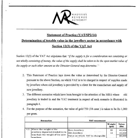Document preview: Reviewed on 18 January 2016 — Document, Mauritius (CERFA n°jewellerysector180116)