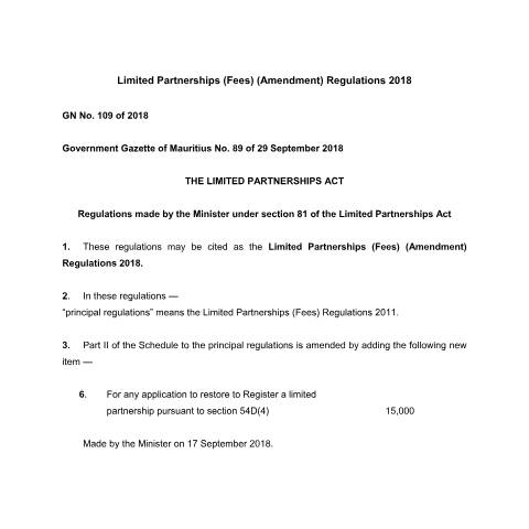 Document preview: GN No. 109 of 2018 — Document, Mauritius (CERFA n°GN-No.-109-of-2018)
