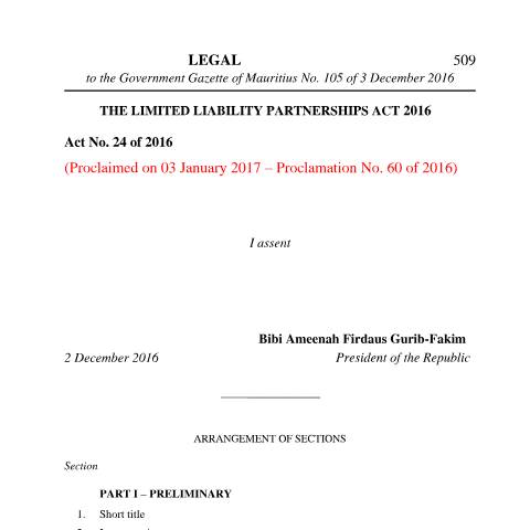 Document preview: The_Limited_Liability_Partnerships_Act_2016(01-09-2025) — Act / Law, Mauritius (CERFA n°The_Limited_Liability_Partnerships_Act_201601-09-2025)