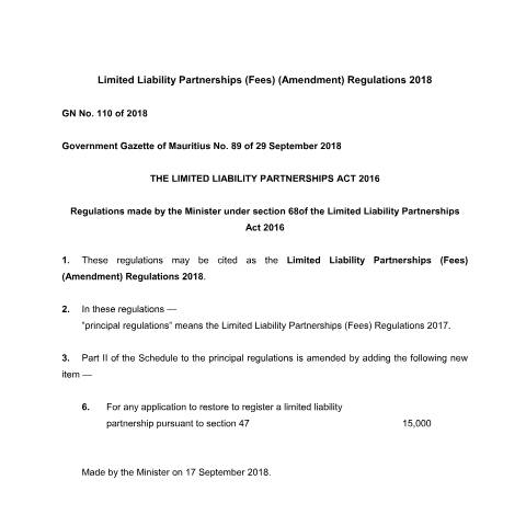 Document preview: GN No. 110 of 2018 — Document, Mauritius (CERFA n°GN-No.-110-of-2018)