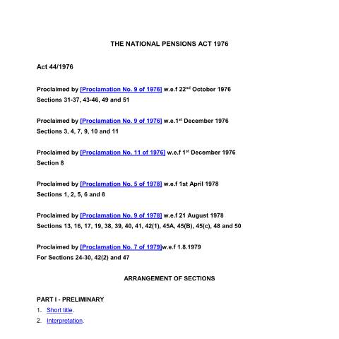 Document preview: THE NATIONAL PENSIONS ACT 1976 — Act / Law, Mauritius (CERFA n°THE-NATIONAL-PENSIONS-ACT-1976)