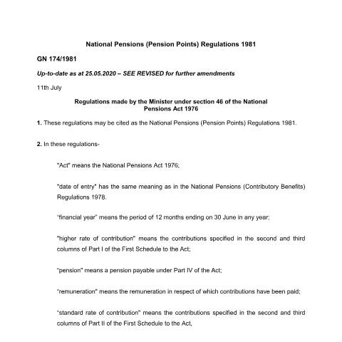 Document preview: national-pensions-pension-points-regulations-no-174-1981 — Regulation / Order, Mauritius (CERFA n°national-pensions-pension-points-regulations-no-174-1981)