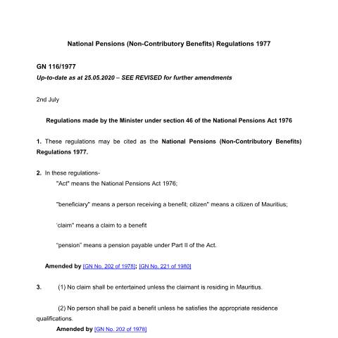 Document preview: national-pensions-non-contributory-benefits-regulations-no-116-1977 — Regulation / Order, Mauritius (CERFA n°national-pensions-non-contributory-benefits-regulations-no-116-1977)