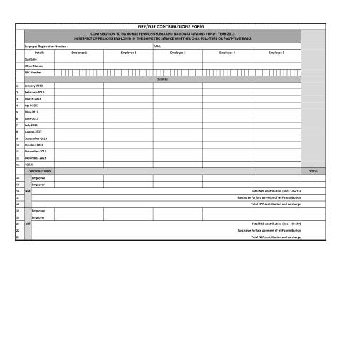 Document preview: NPF / NSF Contributions Form — Form, Mauritius (CERFA n°20140113_NPF_1A)