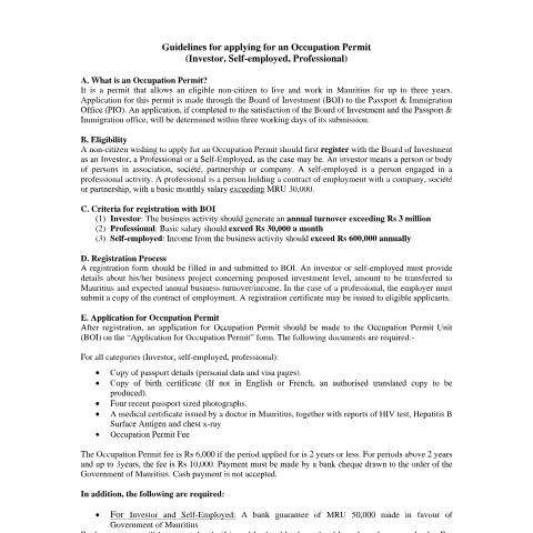 Document preview: g_occup — Document, Mauritius (CERFA n°g_occup)