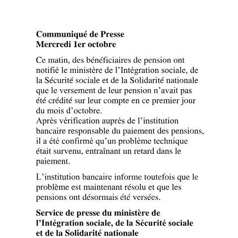 Document preview: Communiqué retard — Notice / Circular, Mauritius (CERFA n°Communique-retard)