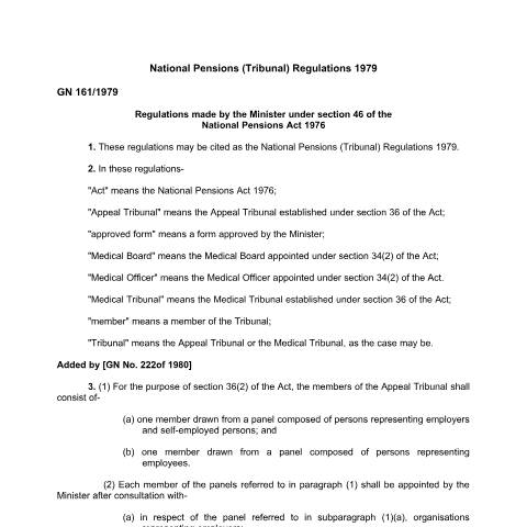 Document preview: national-pensions-tribunal-regulations-no-161-1979 — Regulation / Order, Mauritius (CERFA n°national-pensions-tribunal-regulations-no-161-1979)