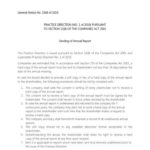 Document preview: PRACTICE DIRECTION SENDING OF ANNUAL REPORT — Reference, Mauritius (CERFA n°PRACTICE-DIRECTION-SENDING-OF-ANNUAL-REPORT)
