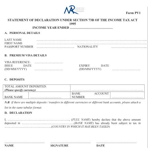 Document preview: Form — Form, Mauritius (CERFA n°FormPremiumVISA)