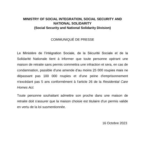 Document preview: Annex B- Communiqué de Presse (French) — Notice / Circular, Mauritius (CERFA n°Annex-B-Communique-de-Presse-French)