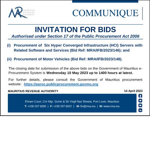 Document preview: Invitation for Bids (14.04.23) — Document, Mauritius (CERFA n°Bids140423)