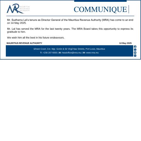 Document preview: Communiqué dated 14.05.25 — Notice / Circular, Mauritius (CERFA n°Communique140525)