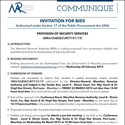 Document preview: Provision of Security Services — Document, Mauritius (CERFA n°BidsSecurityServices)