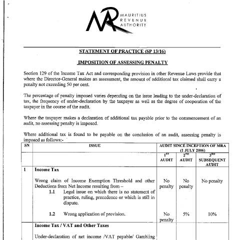 Document preview: SP 13/16 — Document, Mauritius (CERFA n°SP13-180116)