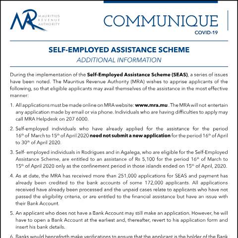Document preview: SEAS : Additional Information (29.04.20) — Document, Mauritius (CERFA n°SEAS290420)
