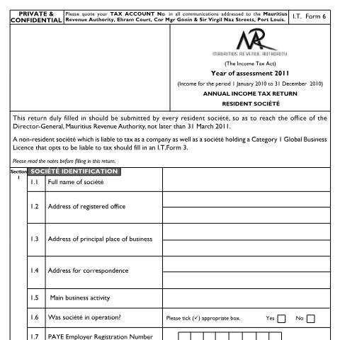 Document preview: 2011 — Document, Mauritius (CERFA n°Societe2011Form6)