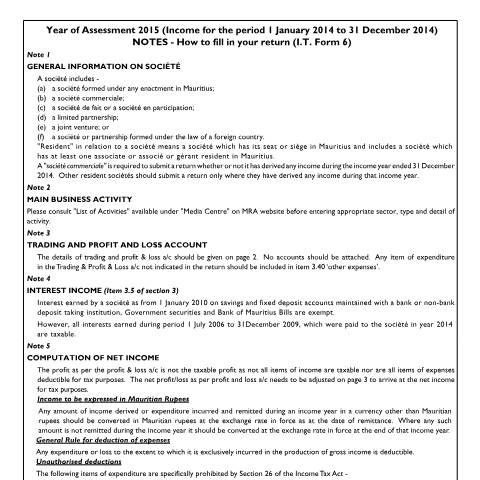 Document preview: Notes — Document, Mauritius (CERFA n°NotesSociete020315)
