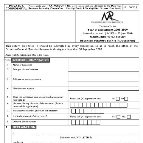 Document preview: 2008 / 2009 — Document, Mauritius (CERFA n°Suc09_200808)