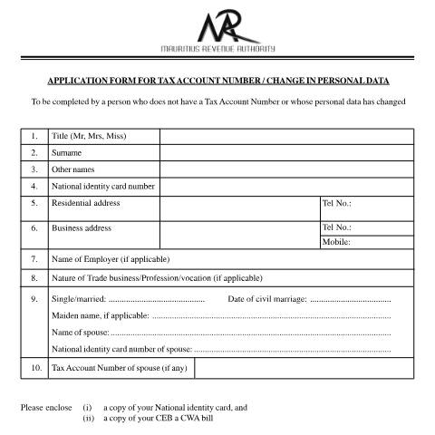 Document preview: Application for TAN — Form, Mauritius (CERFA n°MRANewTAN_240908)