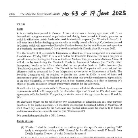 Document preview: TR 256 — Document, Mauritius (CERFA n°TR256)