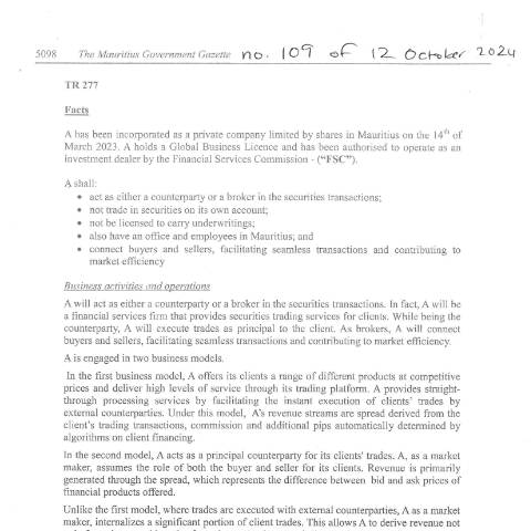 Document preview: TR 277 — Document, Mauritius (CERFA n°TR277)