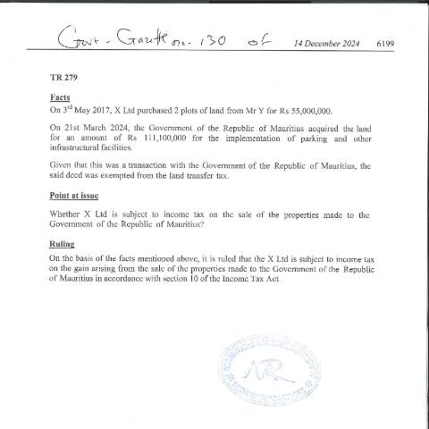 Document preview: TR 279 — Document, Mauritius (CERFA n°TR279)