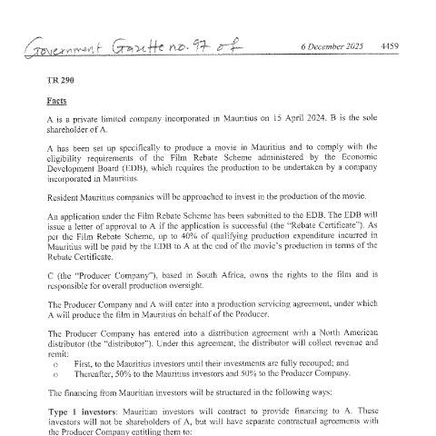 Document preview: TR 290 — Document, Mauritius (CERFA n°TR290)